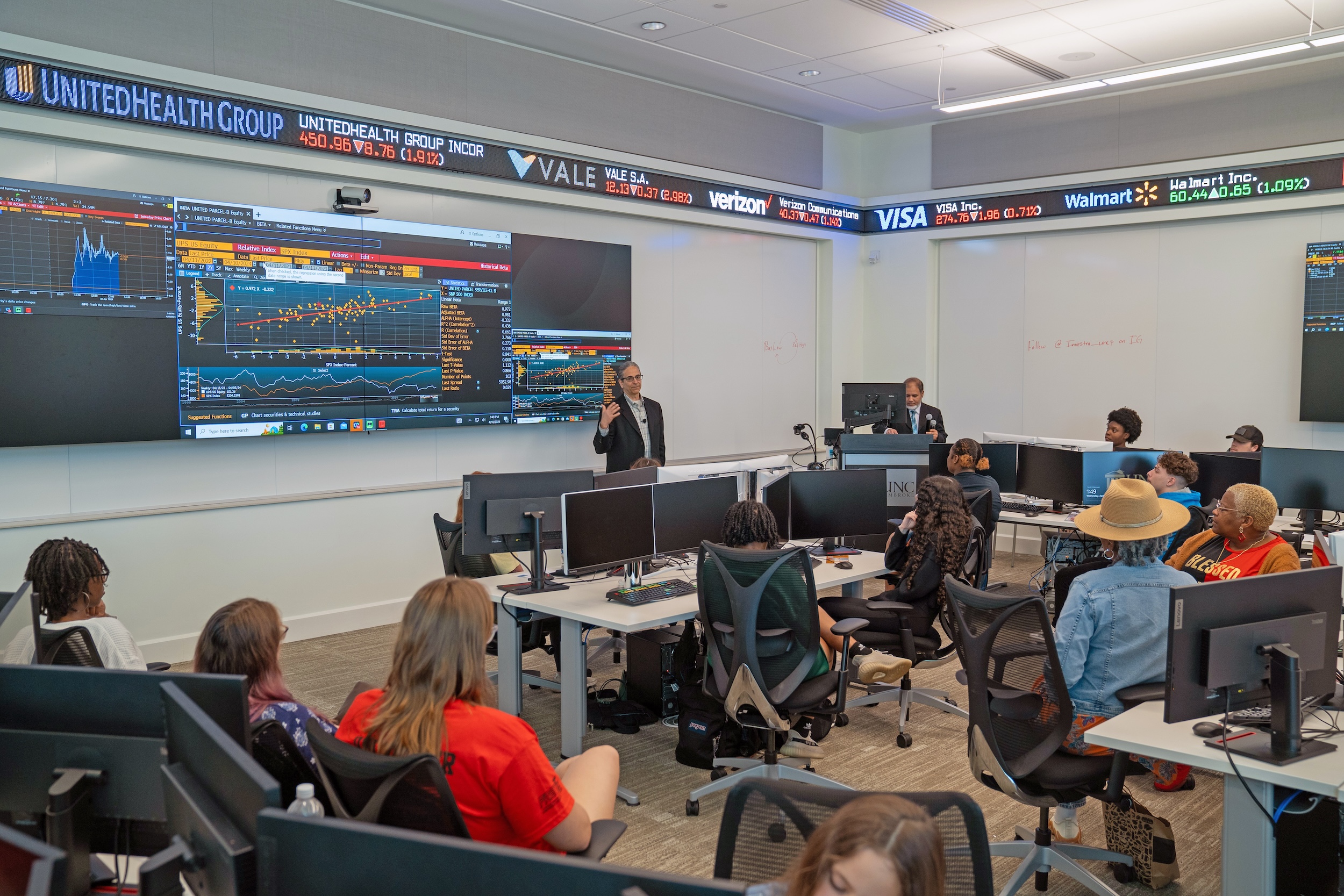 Trading room at UNCP Thomas College of Business and Economics